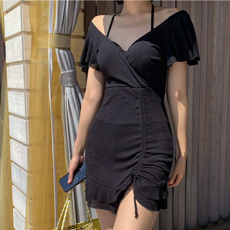 Women's wrap dress with ruffles and adjustable drawstring waist Ivyshape
