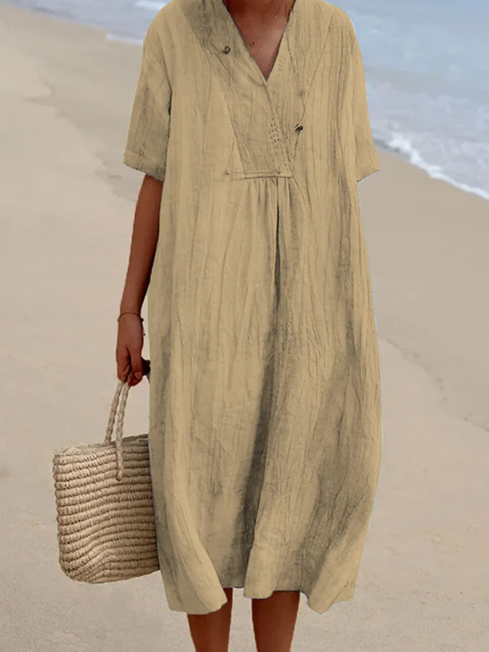 Ellerie | Comodo abito in cotone e lino con scollo a V