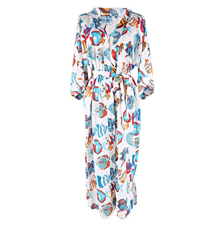 Women's beach robe with colorful fish cut Ivyshape