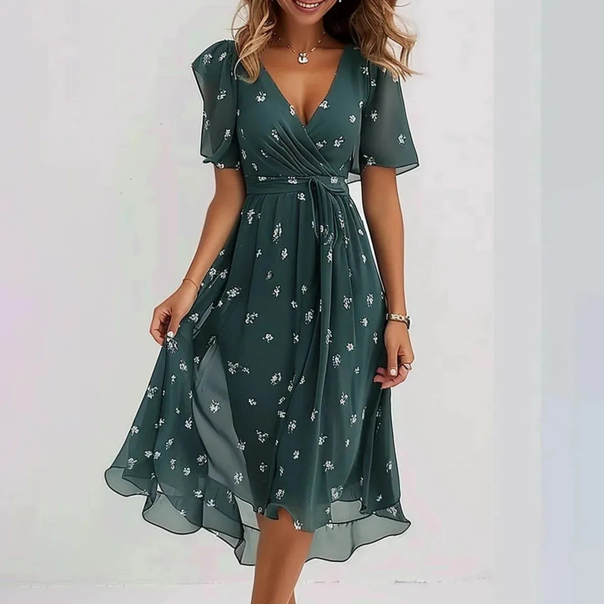Florencia™ | Floral Chiffon Midi Dress