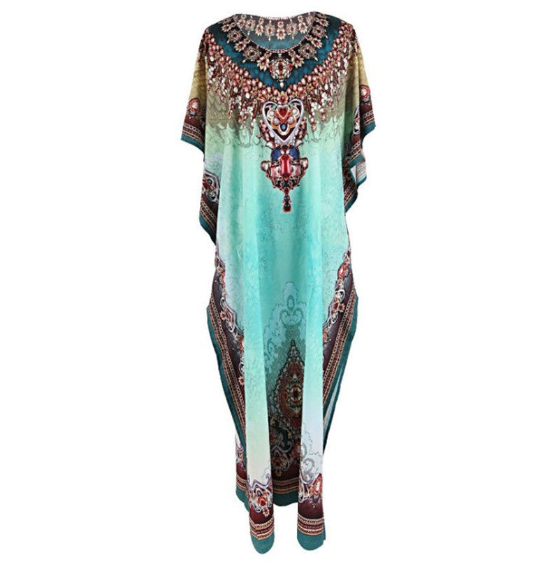 Ladies transparent beach tunic with artistic pattern and elegant details Ivyshape