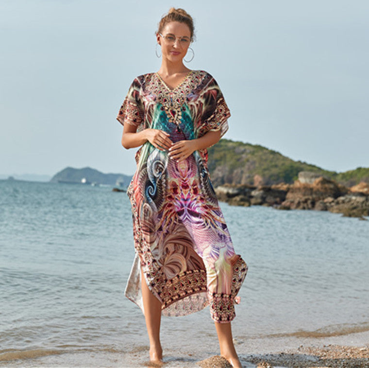 Women's airy beach poncho with intricate patterns Ivyshape
