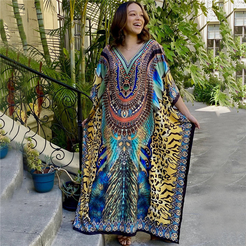 Women's long kaftan with impressive foil design Ivyshape