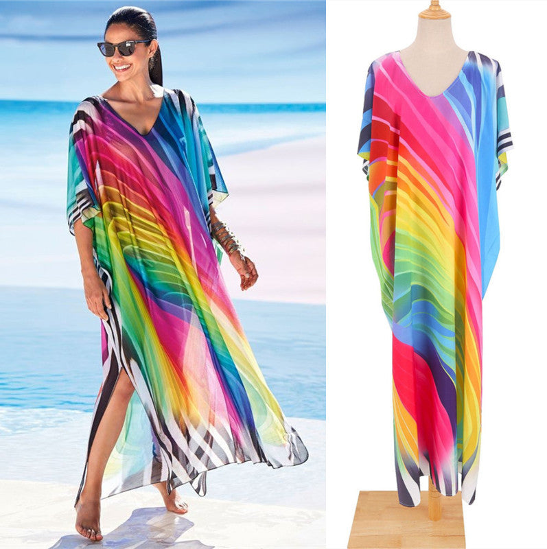 Women's beach kaftan with fashionable wave pattern Ivyshape