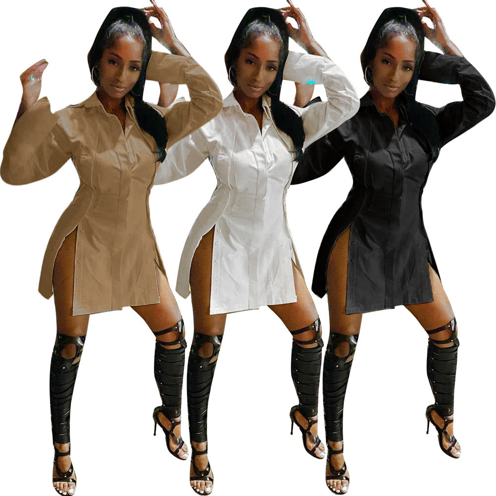 Women's shirt dress with high slit and elegant sleeves Ivyshape