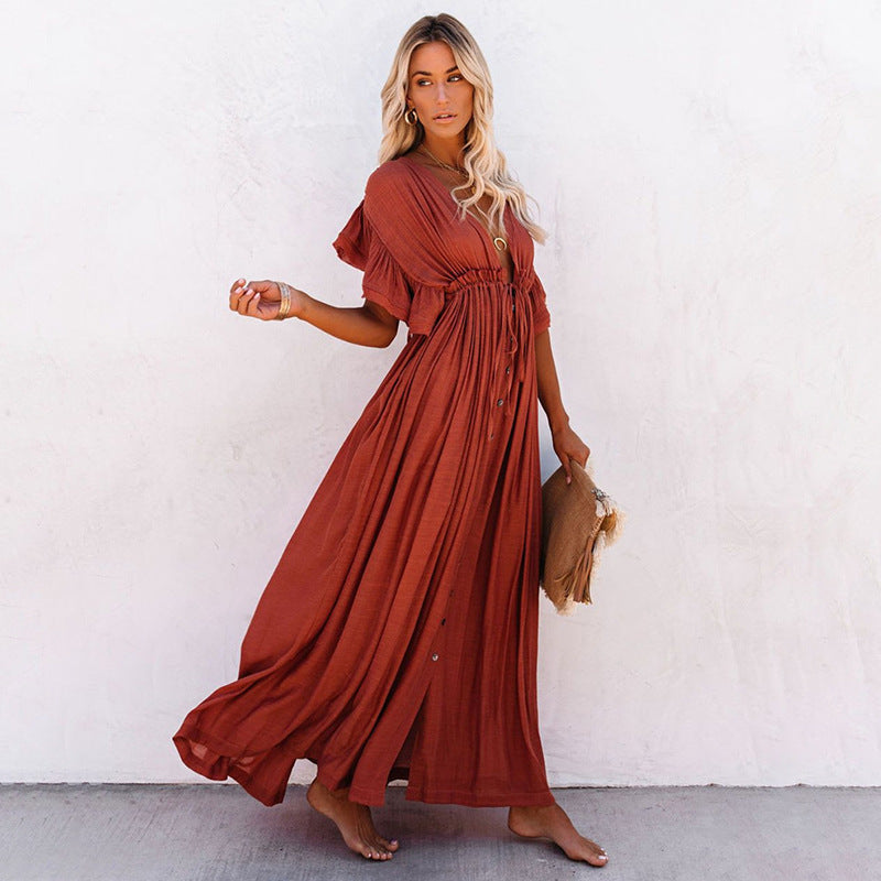 Women's Maxi Dress with Ruffle Details and Practical Pockets Ivyshape