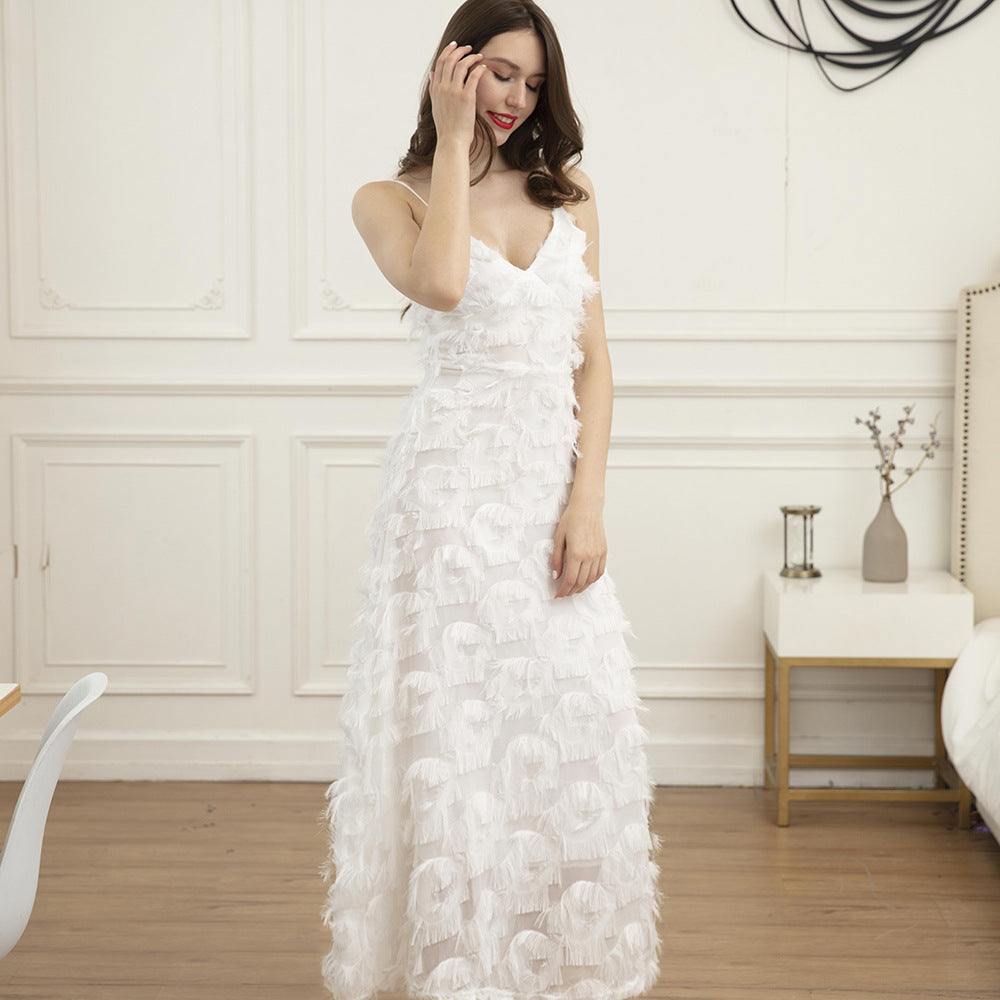 Women's Feather Maxi Dress Ivyshape