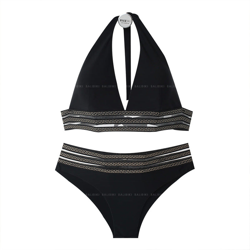 Women's triangle bikini set with fashionable elastic waistband and stylish halter neck Ivyshape