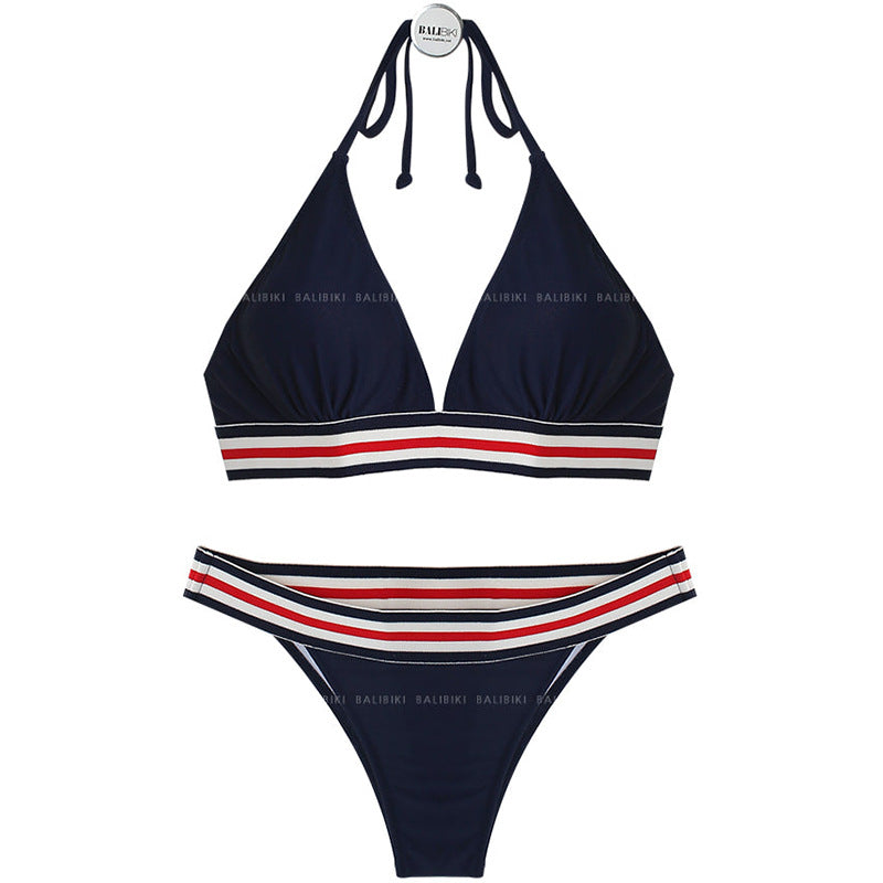 Women's triangle bikini set with elegant stripe design and high wearing comfort Ivyshape