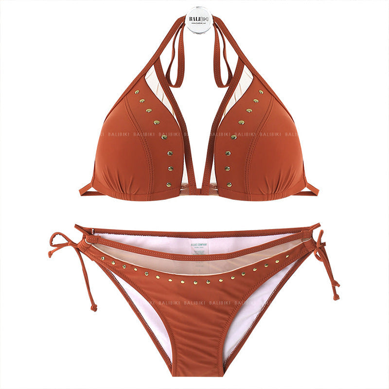 Women's triangle bikini with transparent accents and charming studs Ivyshape