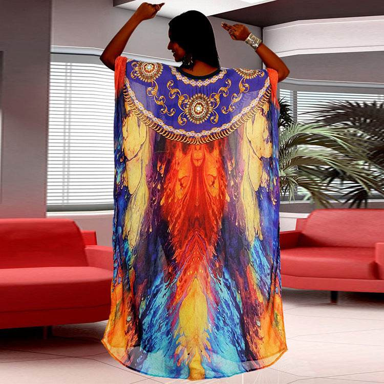 Women’s max dress with artistic colors and elegant V-neck Ivyshape
