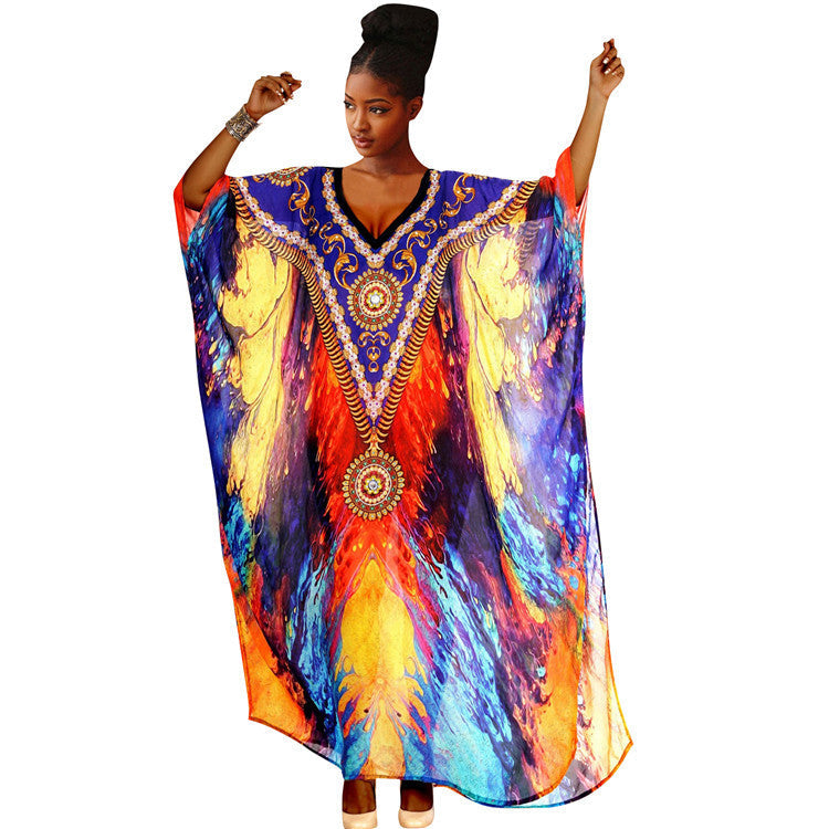 Women’s max dress with artistic colors and elegant V-neck Ivyshape