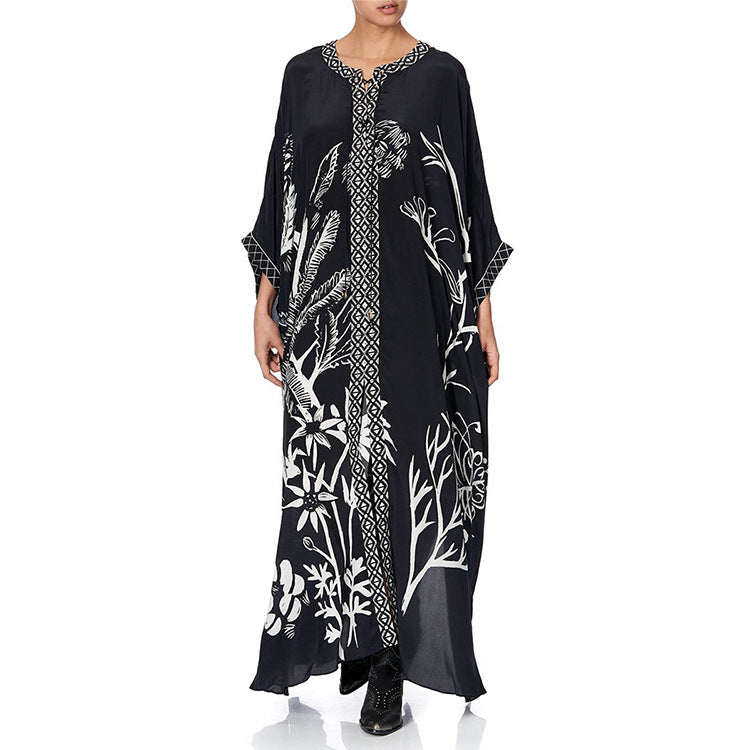 Women’s beach dress with artistic floral design and side slits Ivyshape