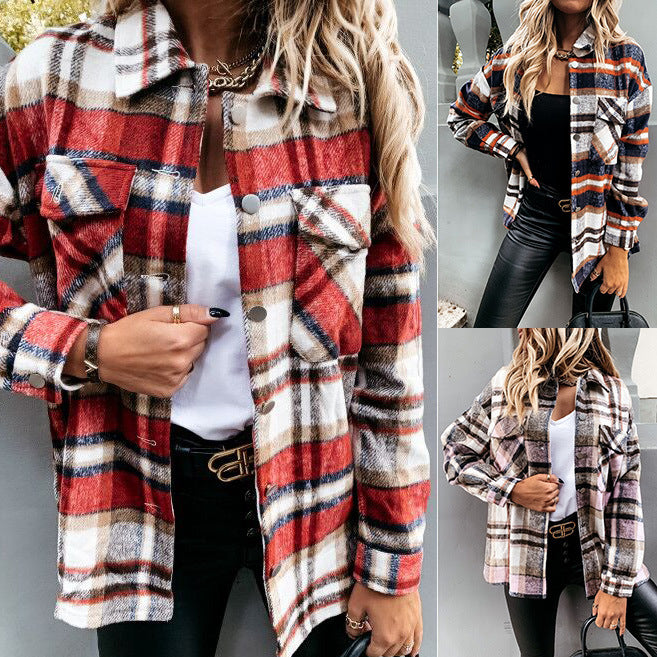 Women Checked Overshirt Jacket Ivyshape