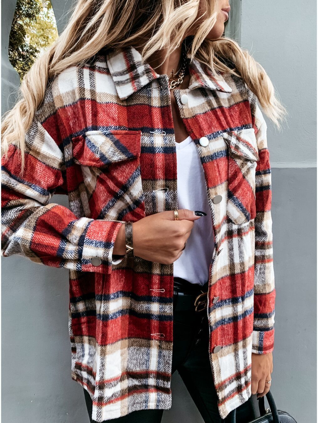 Women Checked Overshirt Jacket Ivyshape