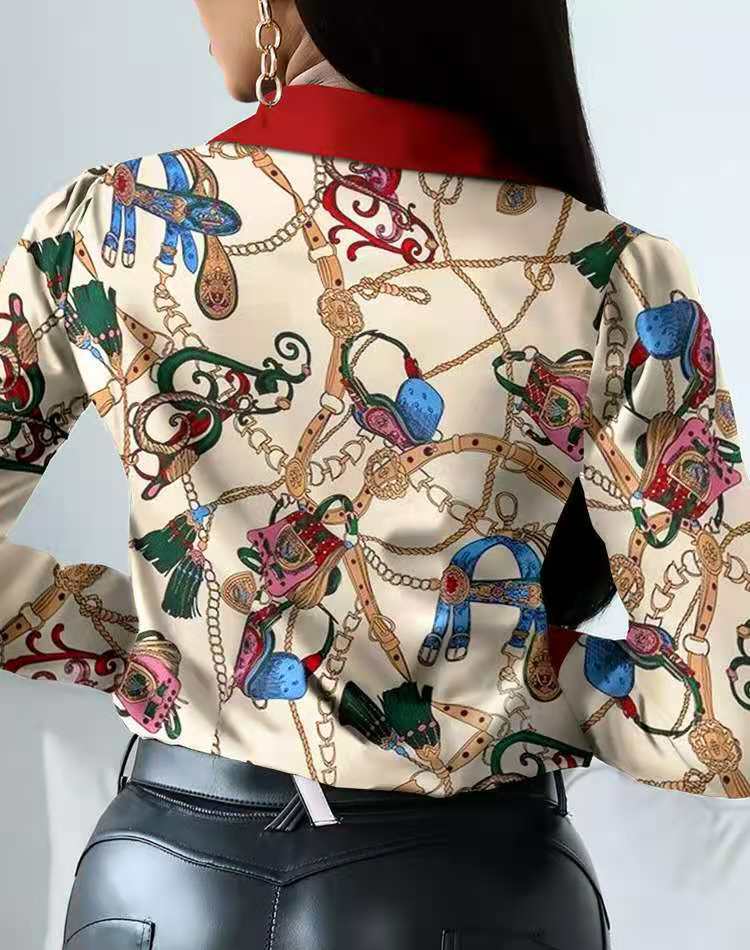 Women's long sleeve blouse with creative chain pattern Ivyshape
