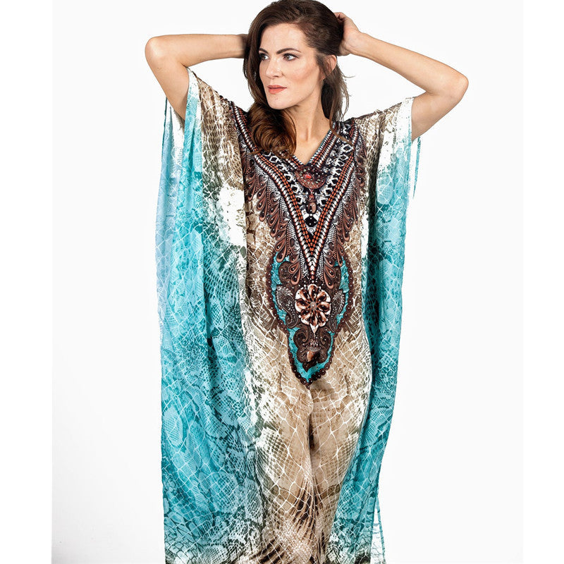 Women's Beach Kaftan with Artistic Ethno Pattern and Flowing Sleeves Ivyshape