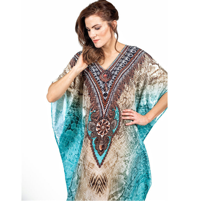 Women's Beach Kaftan with Artistic Ethno Pattern and Flowing Sleeves Ivyshape
