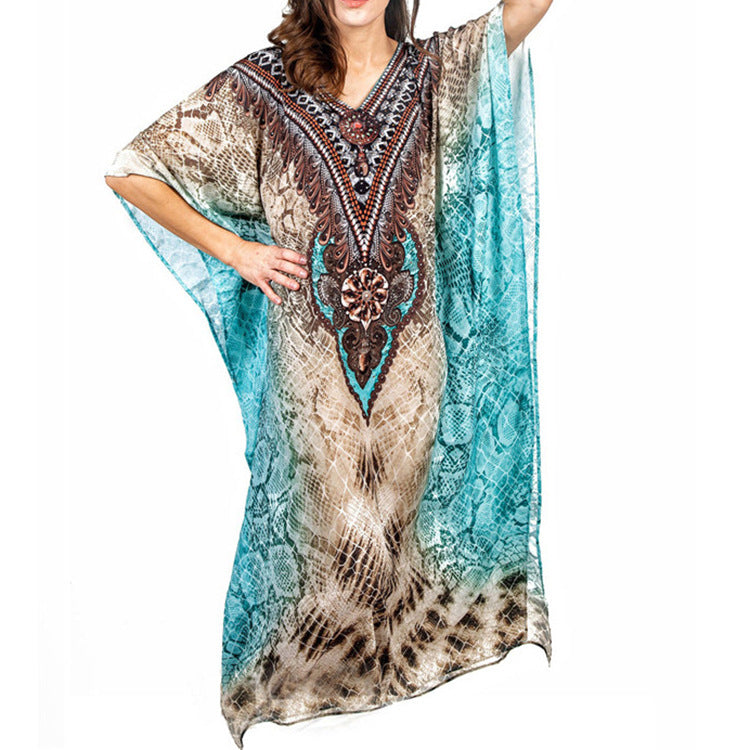 Women's Beach Kaftan with Artistic Ethno Pattern and Flowing Sleeves Ivyshape
