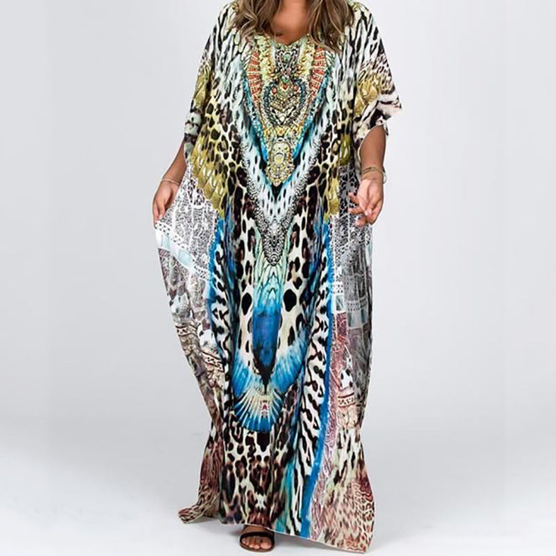 Women's Beach Kaftan with striking animal motif and elegant cut Ivyshape