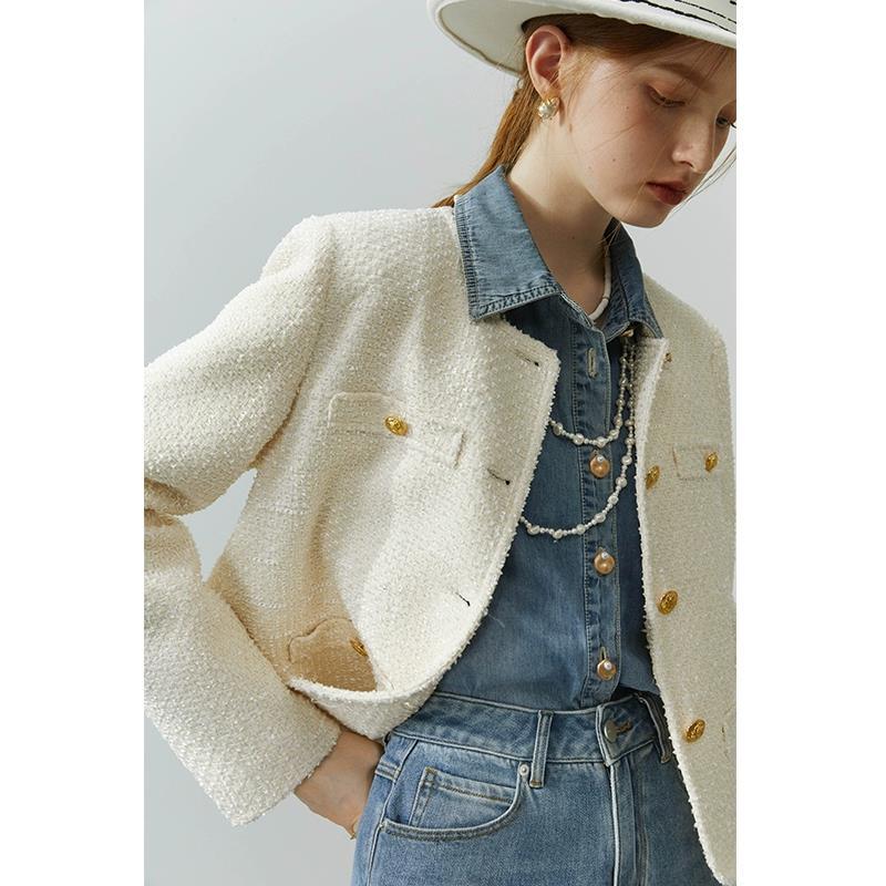 Andrea | Giacca camicia primaverile in denim blu da donna