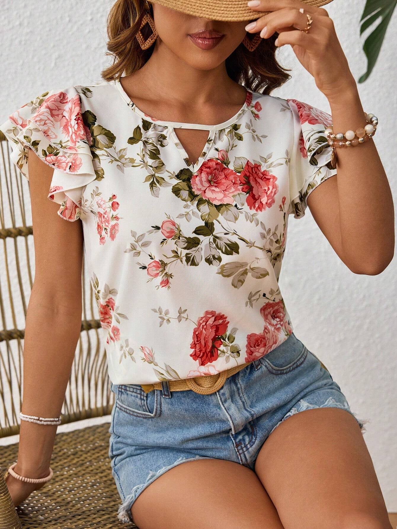Lía - Blusa floral con mangas con volantes