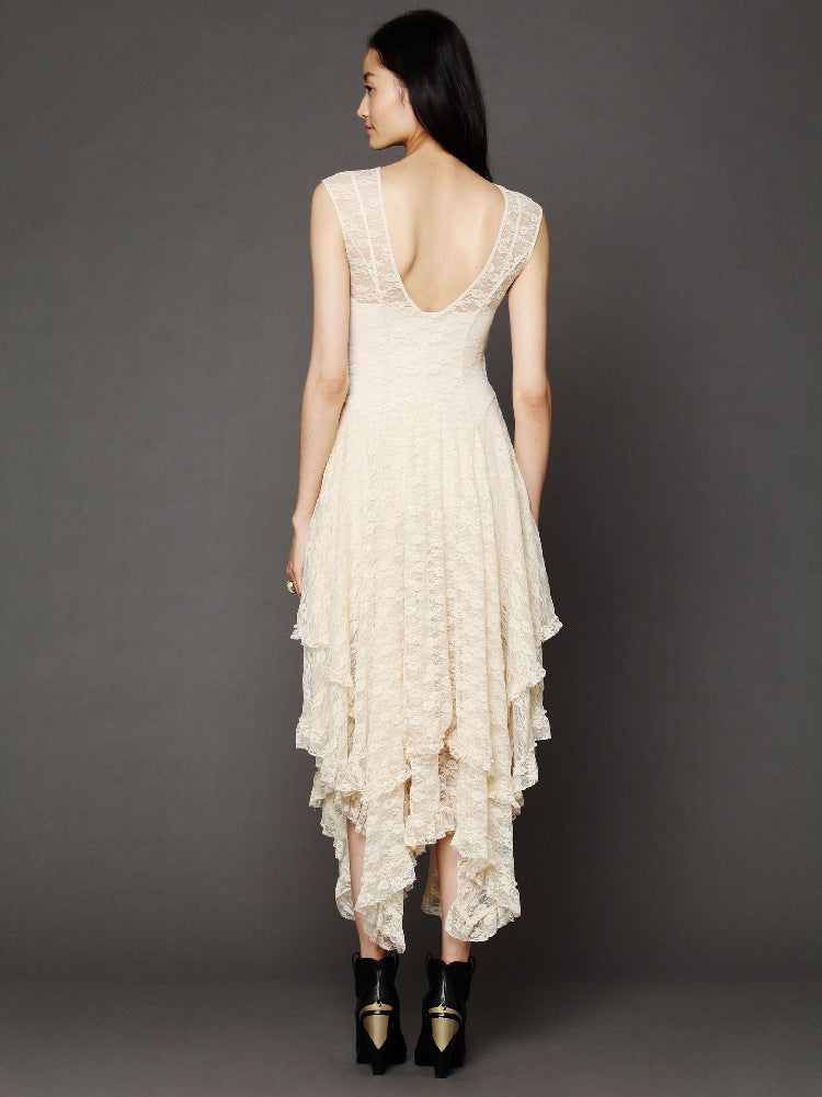 Ladies Elegant Lace Layered Midi Dress Ivyshape