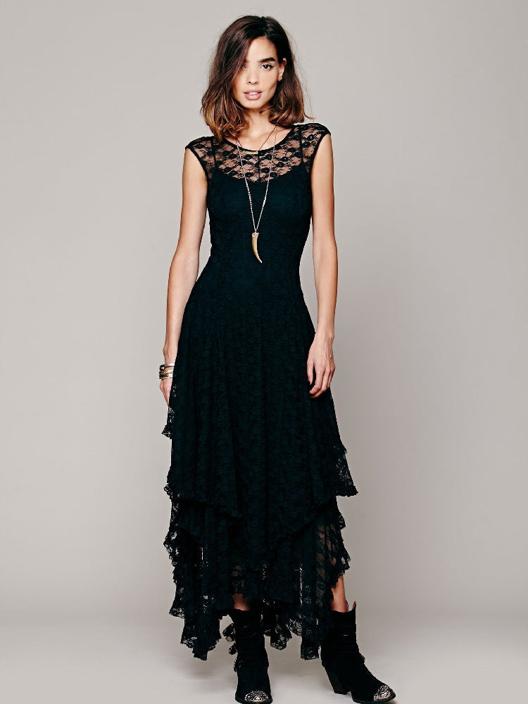 Ladies Elegant Lace Layered Midi Dress Ivyshape