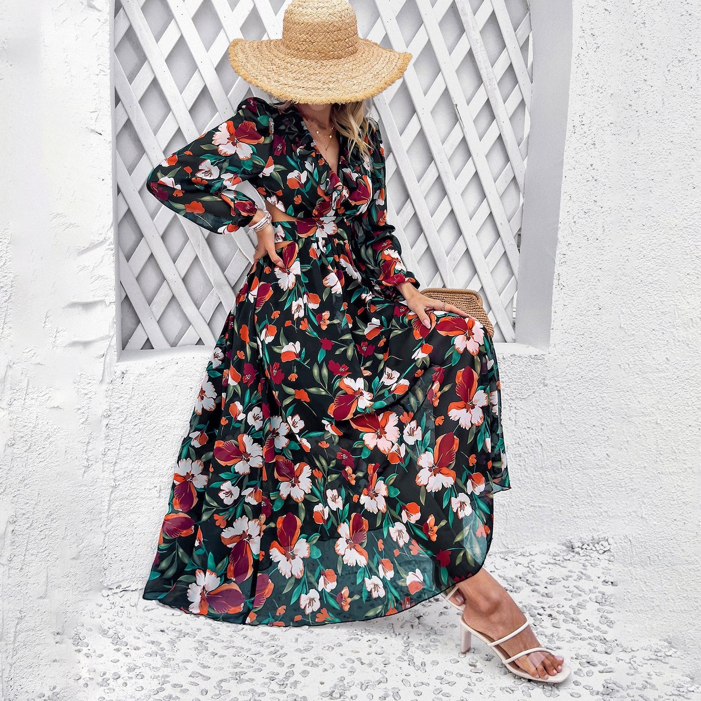 Mireya | Abito casual da donna con stampa floreale, scollo a V e vita aderente