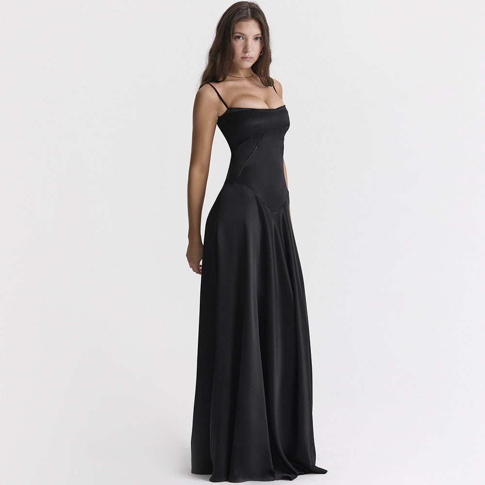 Selena - Maxi abito in raso con spalline sottili