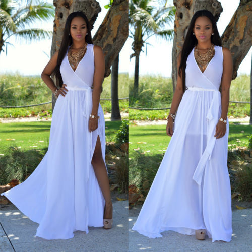 Women's A-Line Chiffon Maxi Dress with Wrap Belt Ivyshape