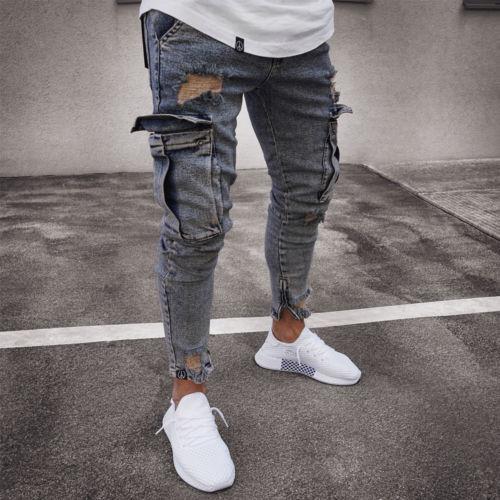 Halstyn | Jeans Cargo strappati in denim da uomo