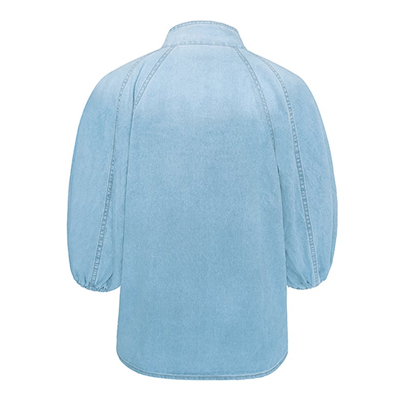 Natalia | Top donna in cotone con collo alto in denim con lacci