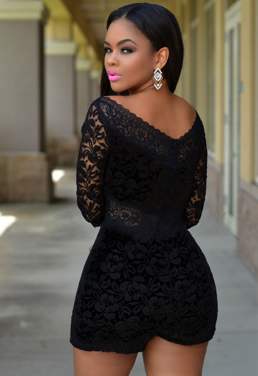 Ladies Off-Shoulder Lace Overall Ivyshape