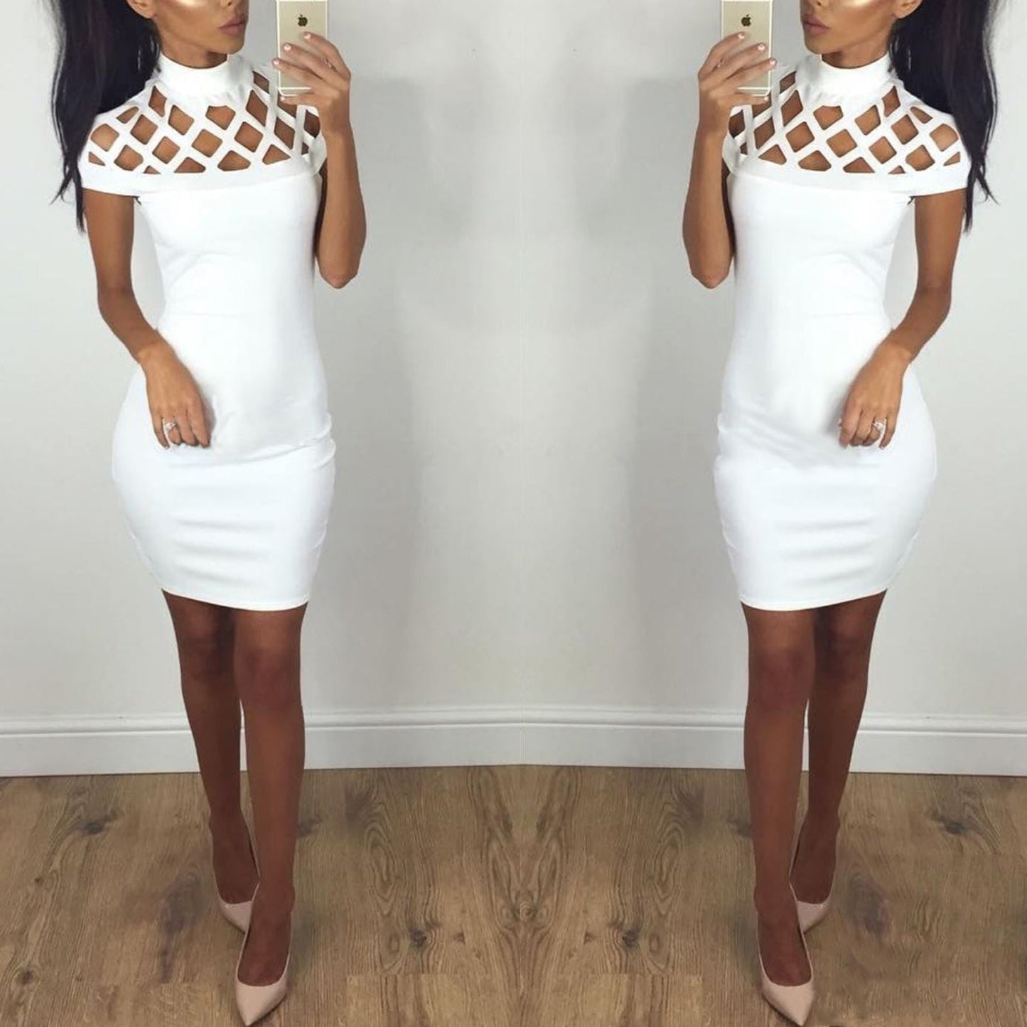 Women's Cut-Out High Neck Bodycon Dress Ivyshape