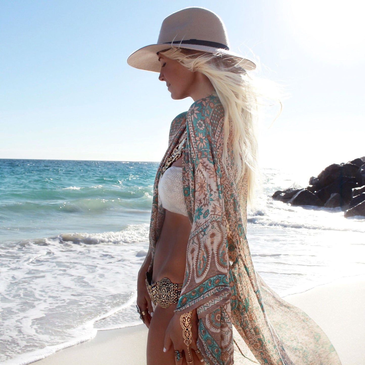 Women's Wrap Kimono with Floral Design and Loose Fit Ivyshape