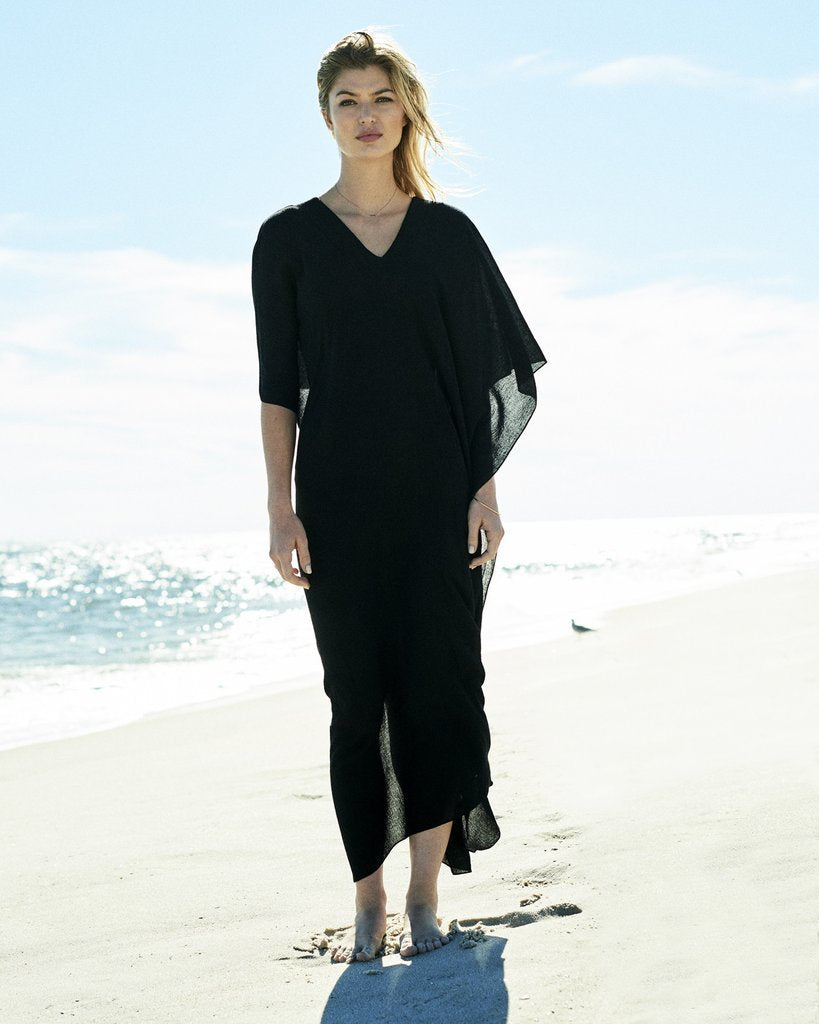 Women's airy beach cover-up with elegant V-neck and flowing coat style Ivyshape