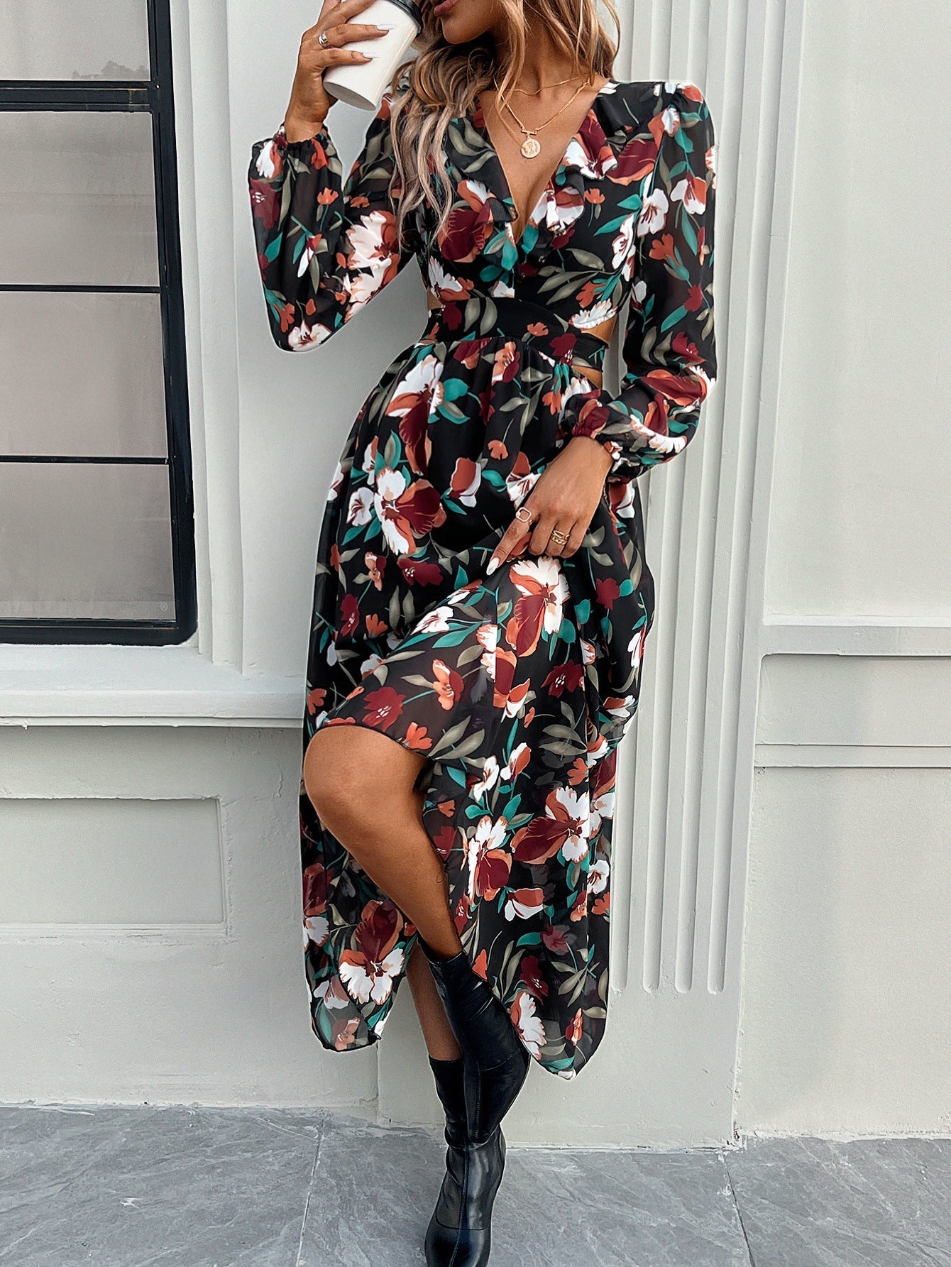 Mireya | Abito casual da donna con stampa floreale, scollo a V e vita aderente