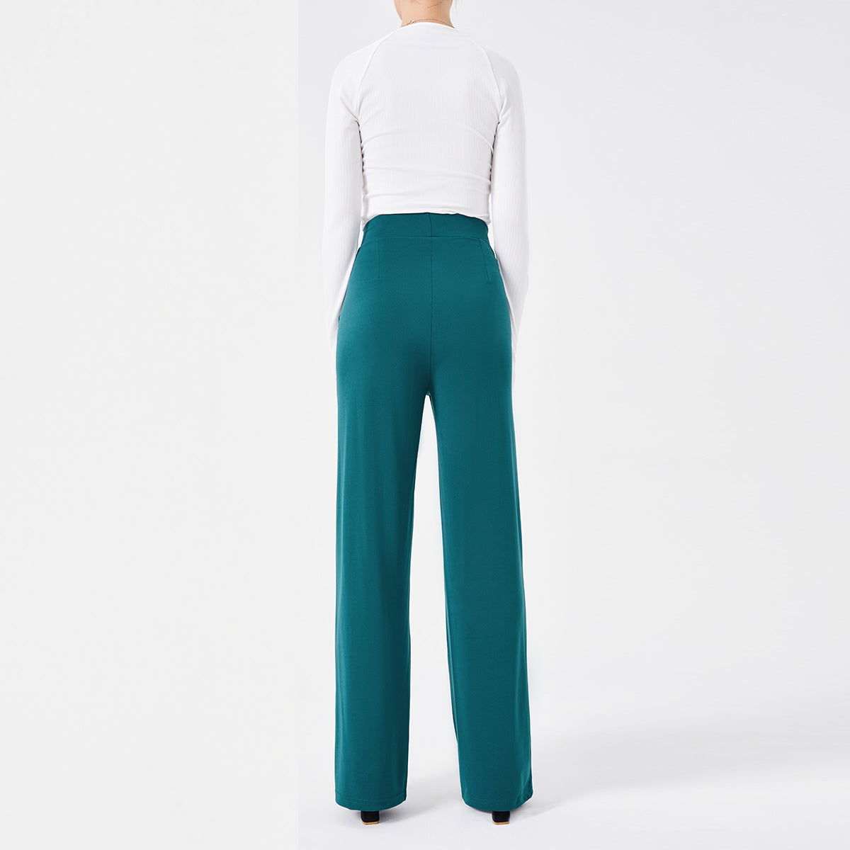 Carmen | Pantaloni casual in tinta unita, vestibilità slim, vita alta e fondo a campana