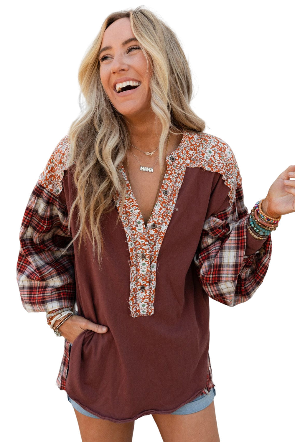 Martina | Blusa boho chic con maniche fantasia e dettagli floreali