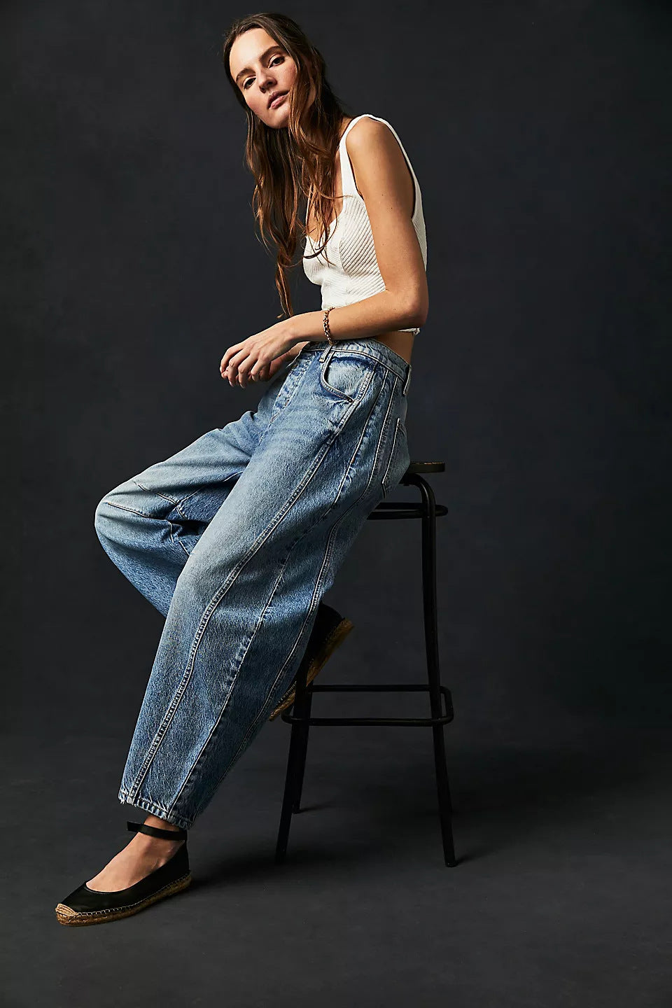 Wynohna | Jeans a vita media con elevato stretch e taglio a barile