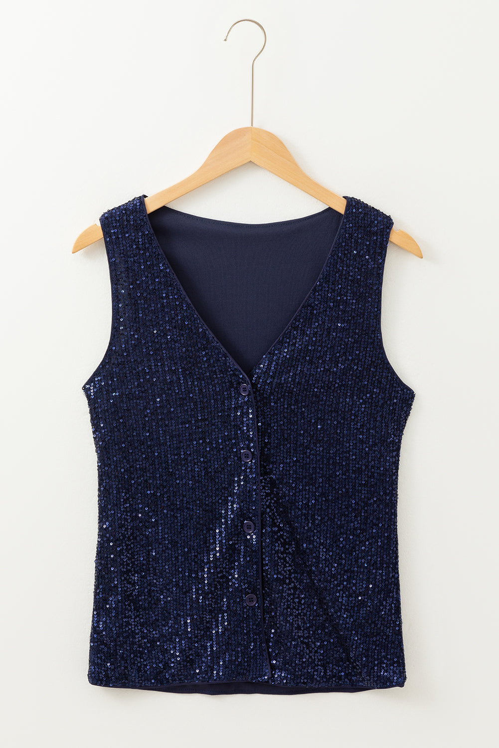 Laura | Top nero senza maniche con paillettes e scollo a V