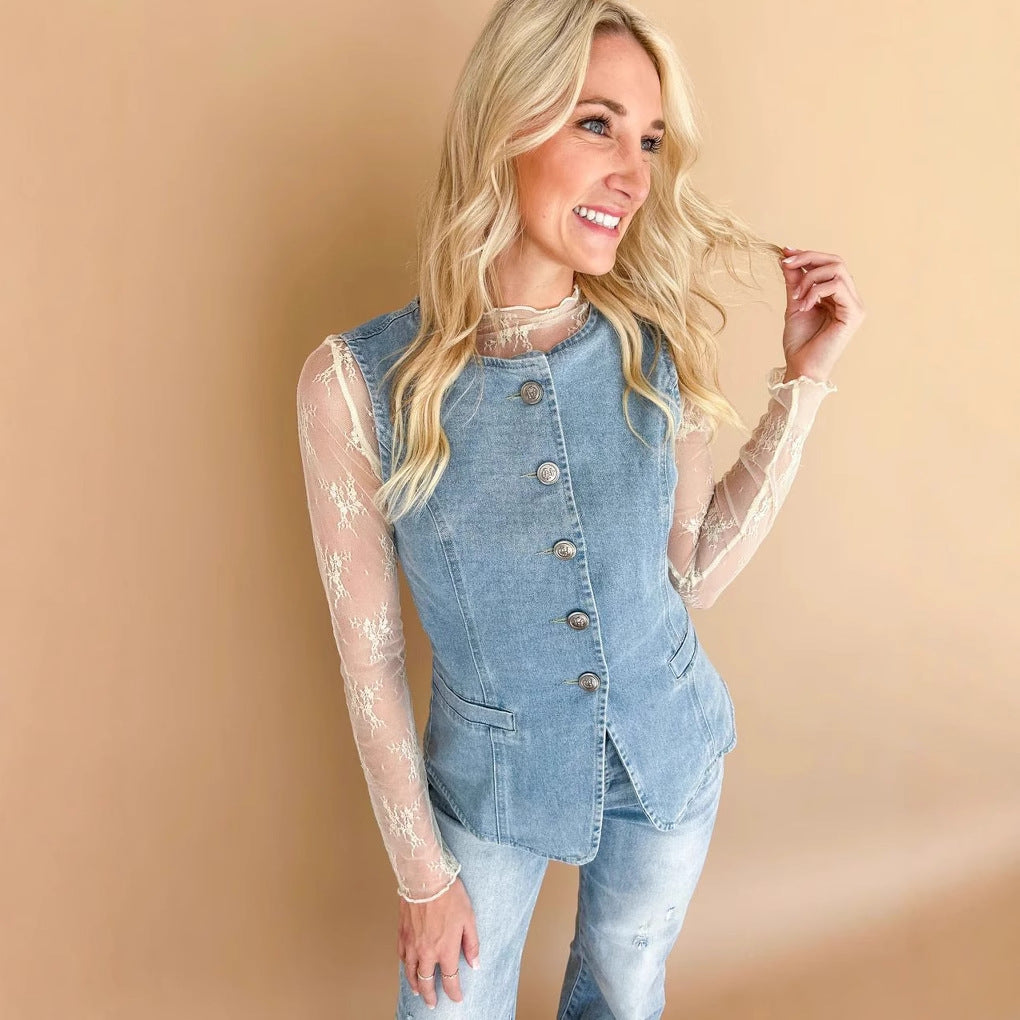 Camila | Gilet casual da donna in denim senza maniche