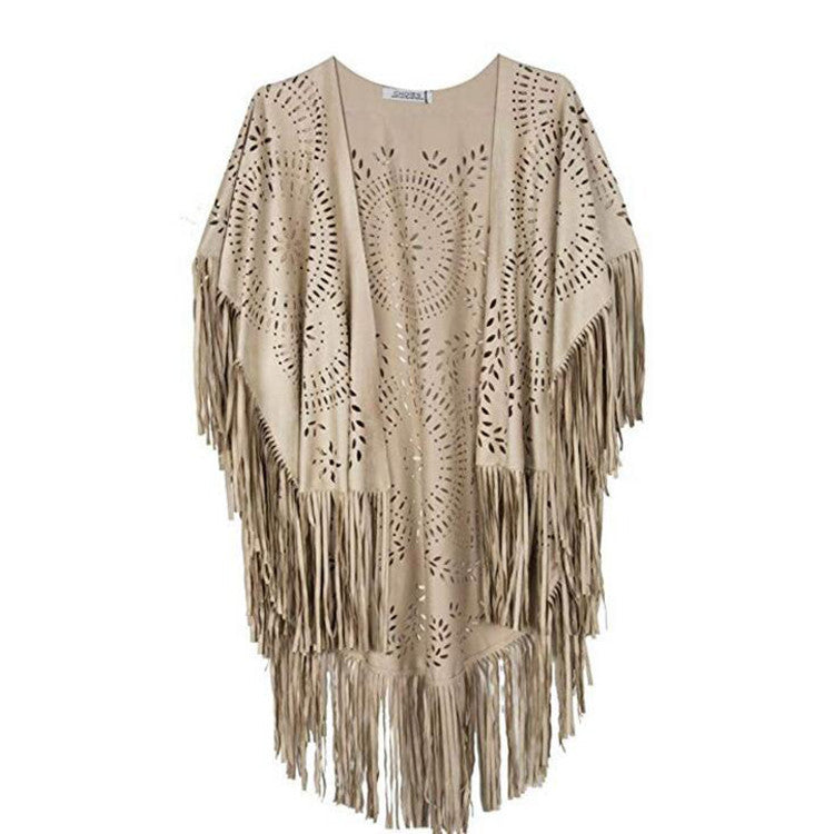 Women Bohemian Fringe Kimono Jacket Ivyshape