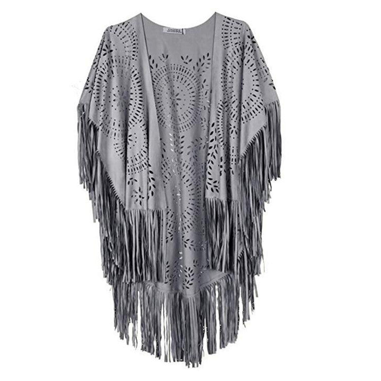 Women Bohemian Fringe Kimono Jacket Ivyshape