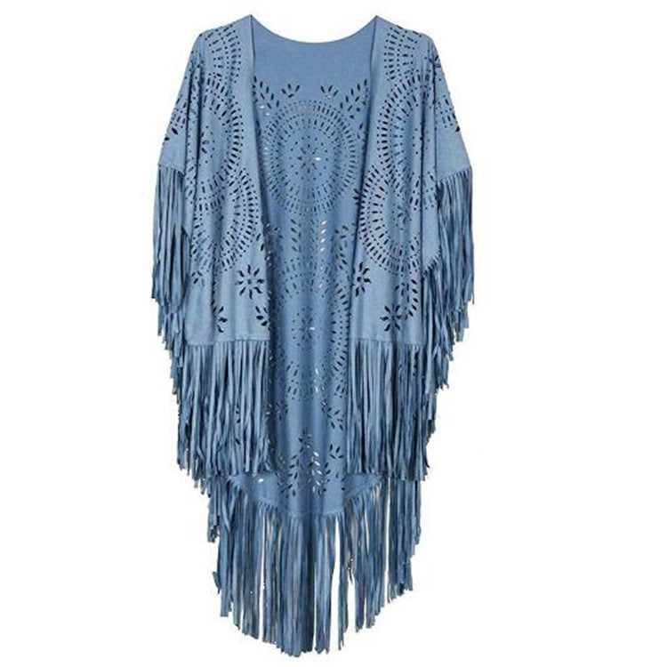 Women Bohemian Fringe Kimono Jacket Ivyshape