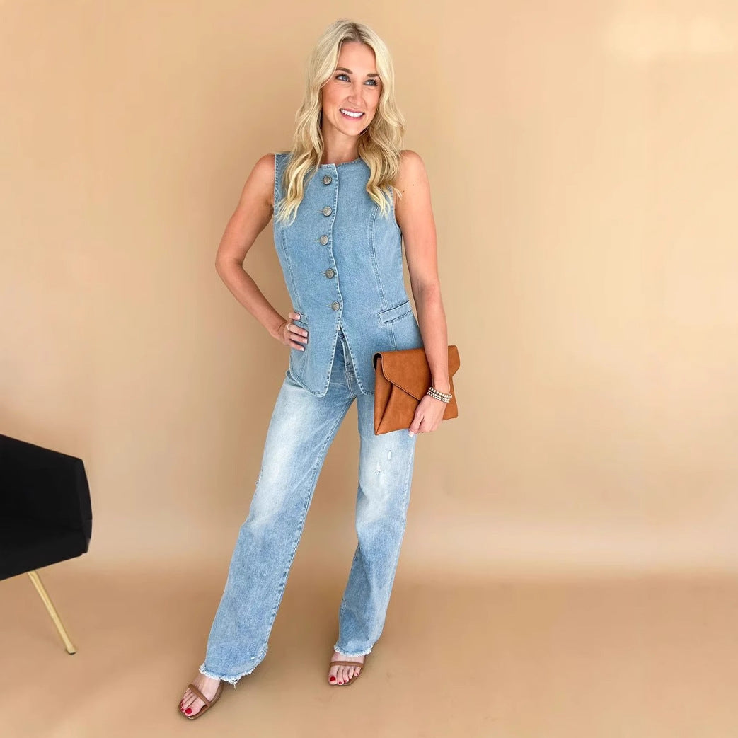 Camila | Gilet casual da donna in denim senza maniche