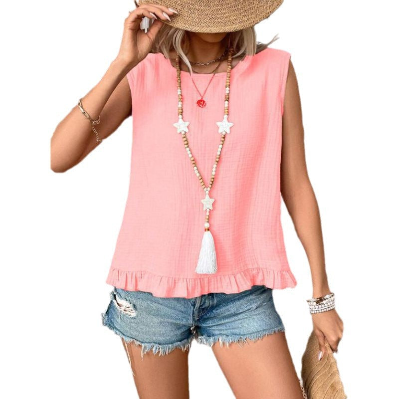 Ladies airy top with fringed hem Ivyshape