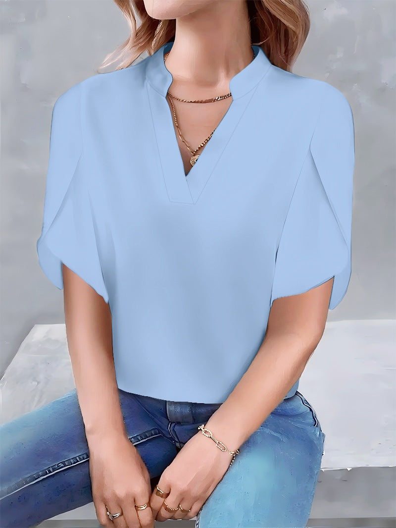 Women's blouse with modern stand-up collar and oversized sleeves Ivyshape
