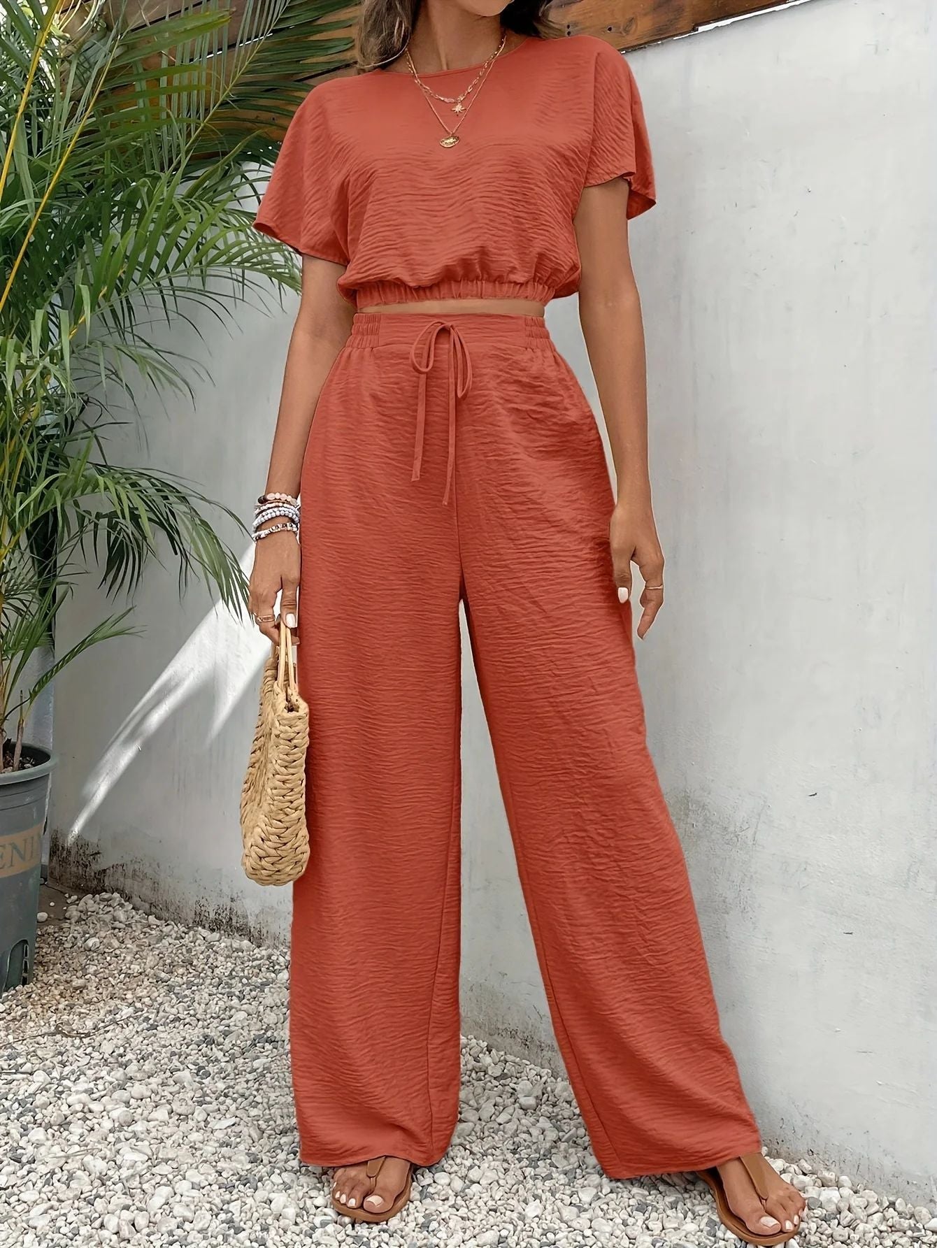 Women's Cropped Top and Wide-Leg Pants Set Ivyshape